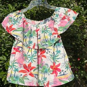 Girls sz 8 Tropical Floral Off-Shoulder Top - Pink Green Red
